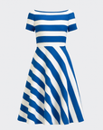 Mariana | Off-Shoulder Maxi Dress - Flared Silhouette - Diagonal Stripes for Summer
