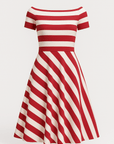 Mariana | Off-Shoulder Maxi Dress - Flared Silhouette - Diagonal Stripes for Summer