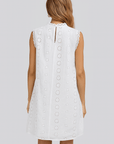 Sara | White Eyelet Dress - Sleeveless Design - High Neckline - Shift Silhouette