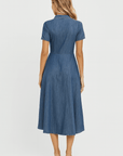 Daisy | Denim Shirt Dress - Button Front - Short Sleeves - A-Line Silhouette