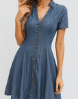 Daisy | Denim Shirt Dress - Button Front - Short Sleeves - A-Line Silhouette