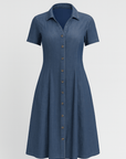 Daisy | Denim Shirt Dress - Button Front - Short Sleeves - A-Line Silhouette