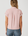 Isla | Striped Short Sleeve Shirt - Button Front - Contrast Chest Pocket - Relaxed Fit