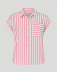 Isla | Striped Short Sleeve Shirt - Button Front - Contrast Chest Pocket - Relaxed Fit