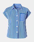 Isla | Striped Short Sleeve Shirt - Button Front - Contrast Chest Pocket - Relaxed Fit