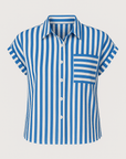 Isla | Striped Short Sleeve Shirt - Button Front - Contrast Chest Pocket - Relaxed Fit