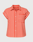 Isla | Striped Short Sleeve Shirt - Button Front - Contrast Chest Pocket - Relaxed Fit