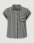 Isla | Striped Short Sleeve Shirt - Button Front - Contrast Chest Pocket - Relaxed Fit