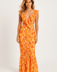 Elodie | Tie-Dye Ruffle Maxi Dress - Deep V-Neckline - Flounce Hem