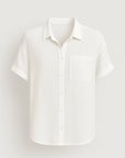 Serena | Textured Button-Up Shirt - Rolled Short Sleeves - Chest Pocket - Lightweight Fabric