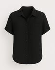 Serena | Textured Button-Up Shirt - Rolled Short Sleeves - Chest Pocket - Lightweight Fabric