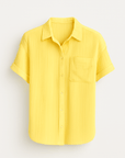 Serena | Textured Button-Up Shirt - Rolled Short Sleeves - Chest Pocket - Lightweight Fabric