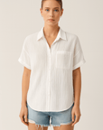 Serena | Textured Button-Up Shirt - Rolled Short Sleeves - Chest Pocket - Lightweight Fabric