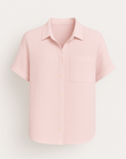 Serena | Textured Button-Up Shirt - Rolled Short Sleeves - Chest Pocket - Lightweight Fabric