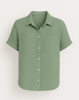 Serena | Textured Button-Up Shirt - Rolled Short Sleeves - Chest Pocket - Lightweight Fabric