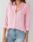 Adeline | Striped Button-Down Shirt - Relaxed Fit - Chest Pocket Detail - Roll-Tab Sleeves