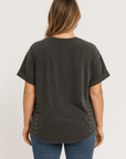 Calliope | Studded Oversized T-Shirt - Rolled Sleeves - Washed Cotton - Side Stud Detail