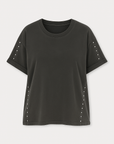 Calliope | Studded Oversized T-Shirt - Rolled Sleeves - Washed Cotton - Side Stud Detail