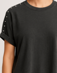 Calliope | Studded Oversized T-Shirt - Rolled Sleeves - Washed Cotton - Side Stud Detail