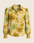 Juniper | Floral Button-Up Blouse - Puff Long Sleeves - Smocked Cuffs - Fitted Silhouette
