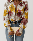 Juniper | Floral Button-Up Blouse - Puff Long Sleeves - Smocked Cuffs - Fitted Silhouette