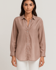 Wren | Metallic Stripe Button-Down Shirt - Long Sleeves - Relaxed Fit - Soft Drape Fabric