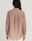 Wren | Metallic Stripe Button-Down Shirt - Long Sleeves - Relaxed Fit - Soft Drape Fabric
