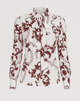 Luna | Printed Bow Tie Blouse - Satin Finish - Puff Long Sleeves - Button Cuffs