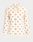 Luna | Printed Bow Tie Blouse - Satin Finish - Puff Long Sleeves - Button Cuffs