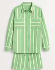 Women's Loungewear Set – Striped Two-Piece Cardigan & Shorts – Relaxed Fit Cotton Blend