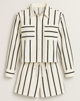 Women's Loungewear Set – Striped Two-Piece Cardigan & Shorts – Relaxed Fit Cotton Blend