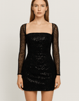 Rosalie | Women's Sequin Bodycon Mini Dress – Square Neck – Long Sleeve Cocktail & Formal Wear