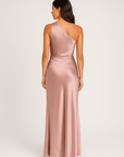 Elspeth | Women's Elegant Satin Evening Dress – One-Shoulder High Slit – Formal Gown for Wedding Guests