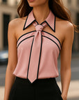 Meluvie | Halter neck blouse with contrast trim