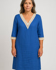 Marina | Women's Summer Linen Dress – V-Neck Lace Trim – Relaxed Fit & Comfortable