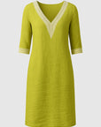 Marina | Women's Summer Linen Dress – V-Neck Lace Trim – Relaxed Fit & Comfortable