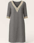 Marina | Women's Summer Linen Dress – V-Neck Lace Trim – Relaxed Fit & Comfortable