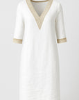 Marina | Women's Summer Linen Dress – V-Neck Lace Trim – Relaxed Fit & Comfortable