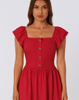 Lydia | Women's Summer Midi Dress – Flared Fit, Ruffle Sleeves & Button Front
