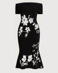 Odette | Women's Floral Print Midi Dress – Off Shoulder – Summer Cocktail & Formal Wear