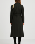 Briar | Belted Longline Coat - Double-Breasted Front - Statement Buttons - Notch Lapel Collar