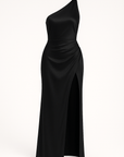 Elspeth | Women's Elegant Satin Evening Dress – One-Shoulder High Slit – Formal Gown for Wedding Guests