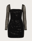 Rosalie | Women's Sequin Bodycon Mini Dress – Square Neck – Long Sleeve Cocktail & Formal Wear