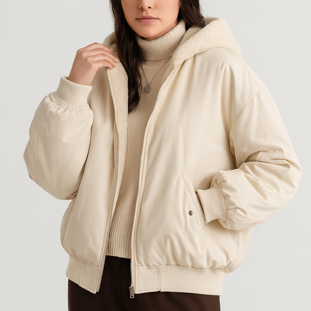 Meluvie | Oversized bomber jacket with plush hood