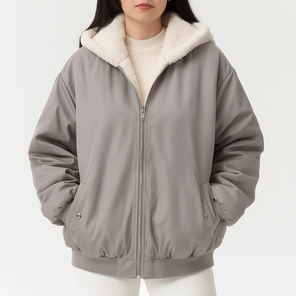 Meluvie | Oversized bomber jacket with plush hood