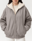 Meluvie | Oversized bomber jacket with plush hood