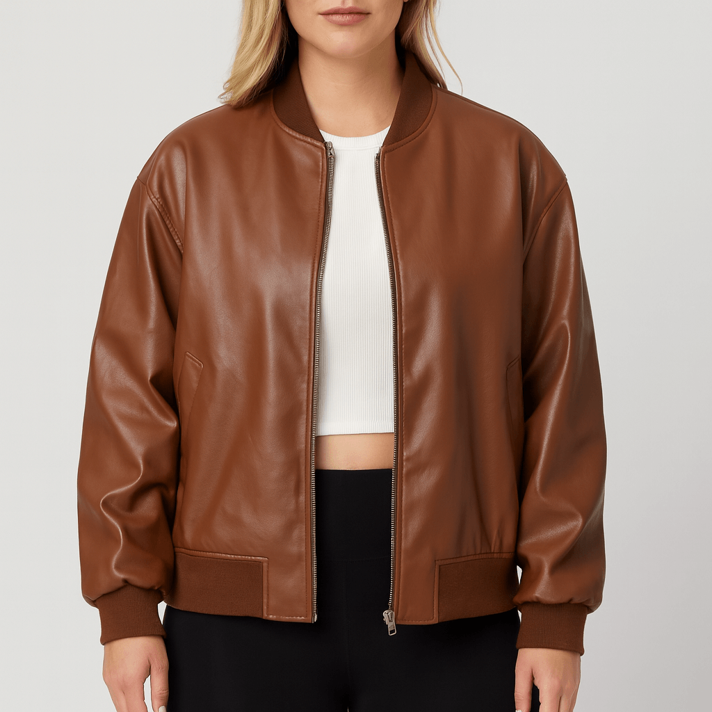 Meluvie | Relaxed fit leather look bomber jacket