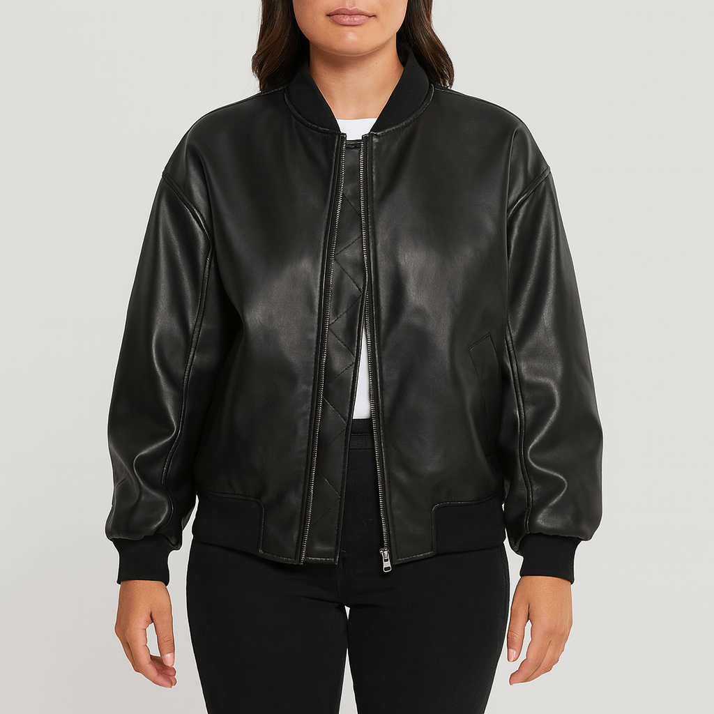 Meluvie | Relaxed fit leather look bomber jacket
