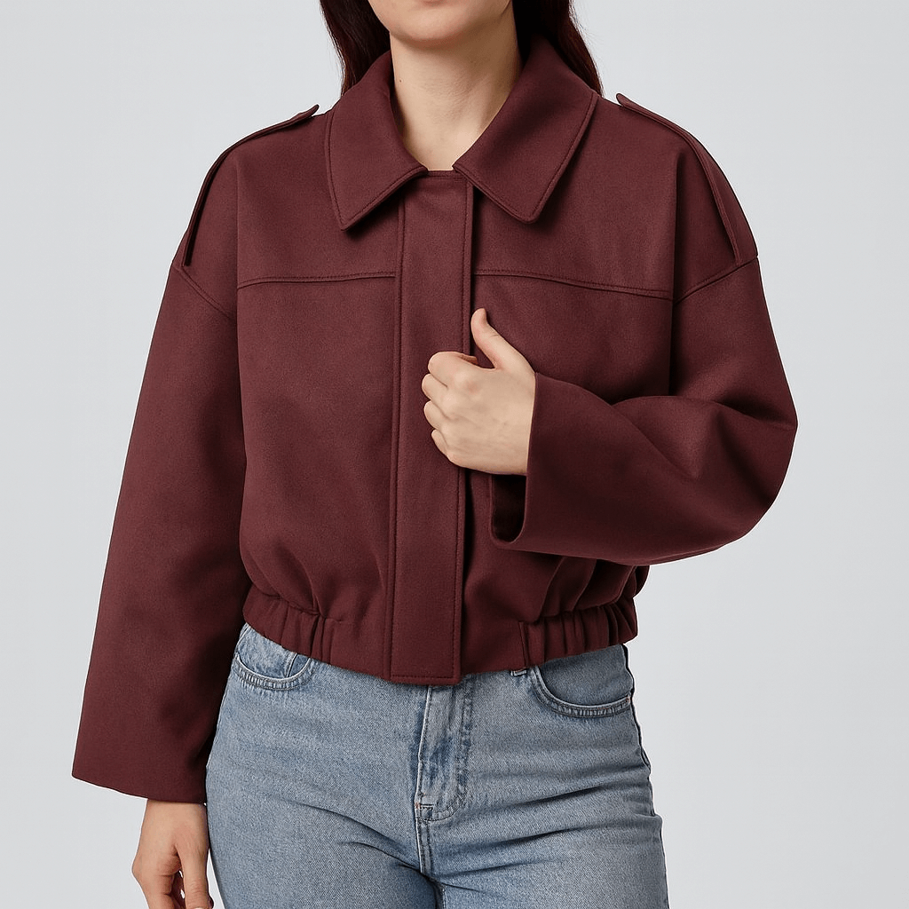 Meluvie | Cropped bomber jacket with lapel collar