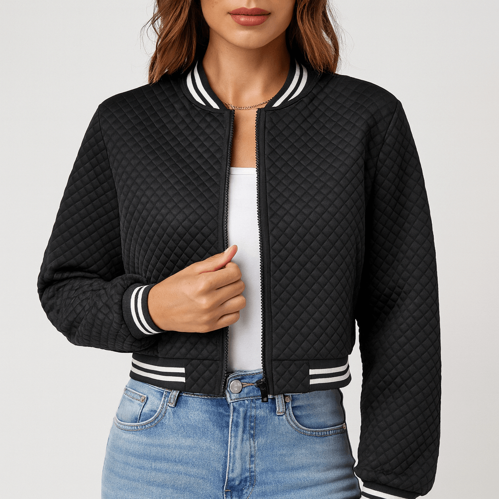 Meluvie | Cropped bomber jacket with baseball collar